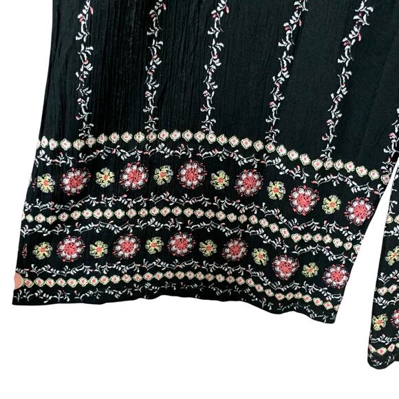 New Three Dots Pull On Printed Pants Black Floral Wide Leg Women's S - Picture 10 of 10